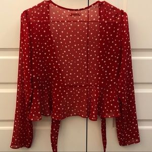 Urban Outfitters Red Polka dot tie front top
